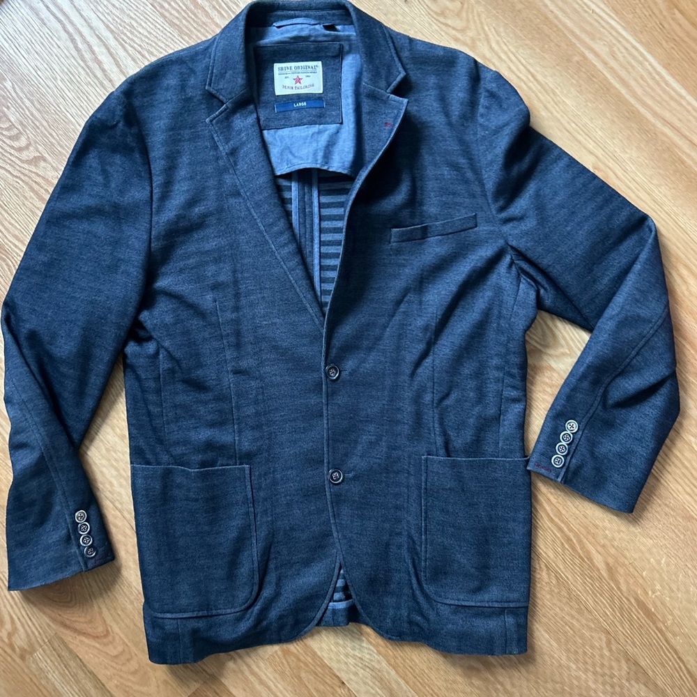 Shine Original Men's soft 2-button casual blazer denim blue EUC/like new large
